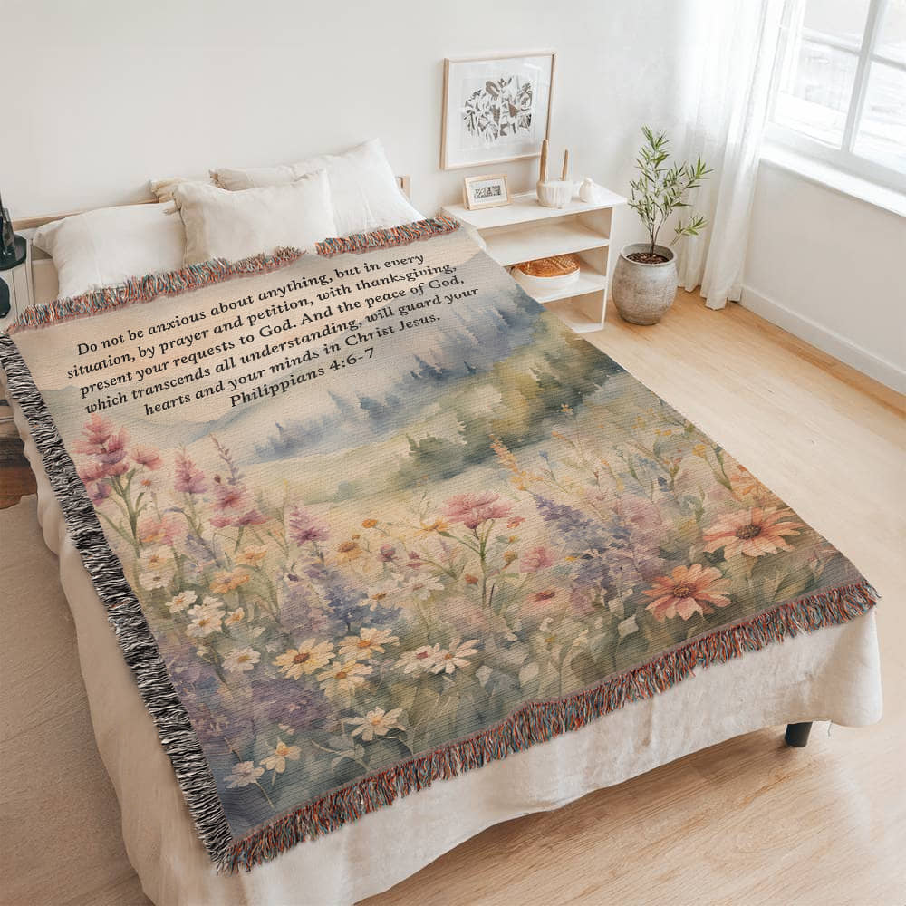Personalized Woven Blanket with Bible Verse Wildflower Art Throw Bible Art Print Floral Scripture Christian Gift For Him Her