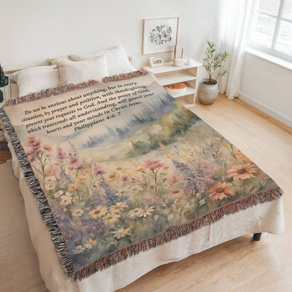 Personalized Woven Blanket with Bible Verse Wildflower Art Throw Bible Art Print Floral Scripture Christian Gift For Him Her
