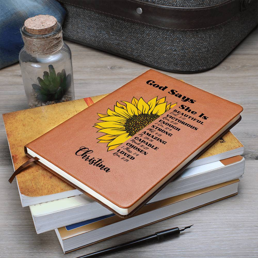 Personalized Prayer Journal for Women God Says She Is Positive Affirmations Leather Notebook Graduation Birthday Anniversary Christian Gifts