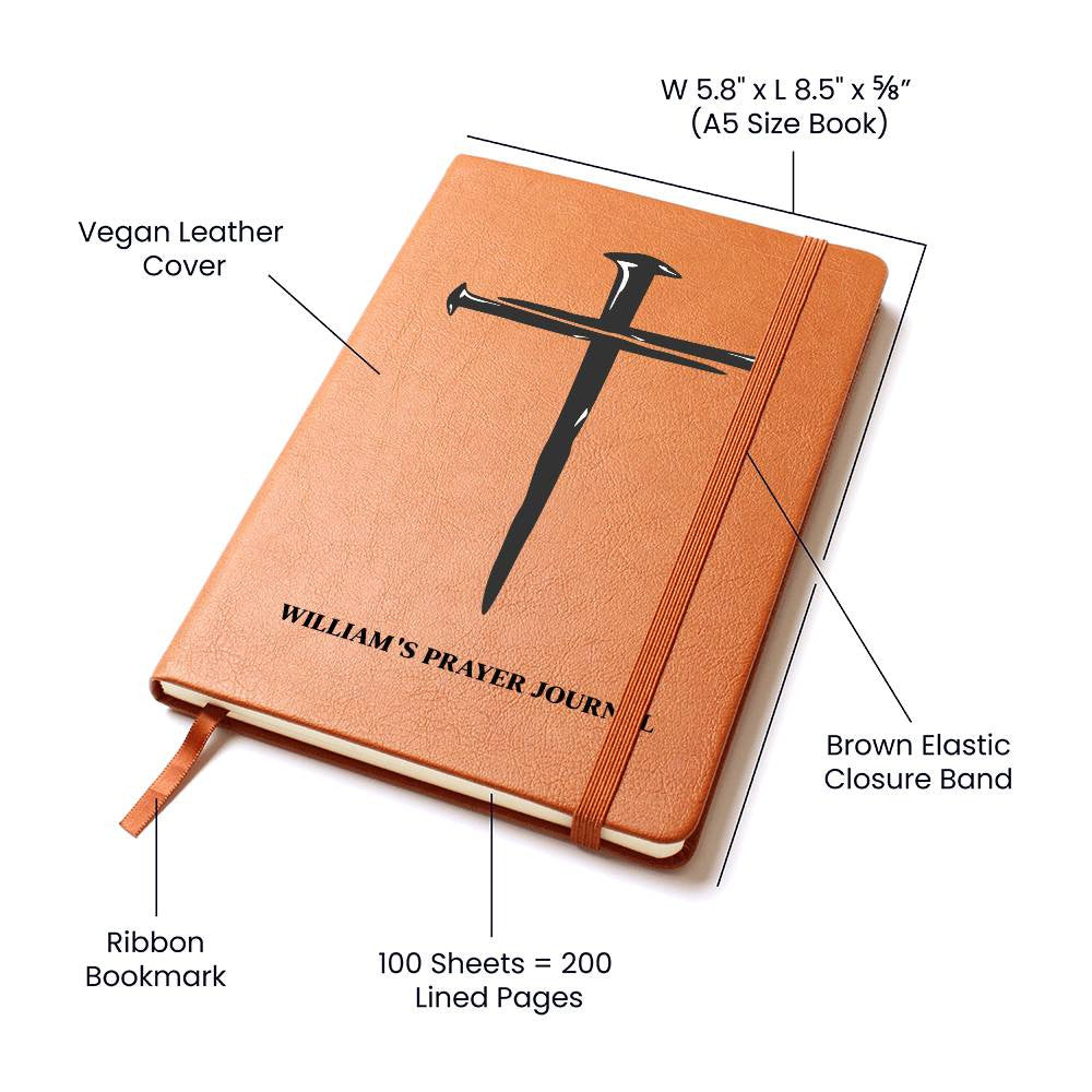 Personalized Prayer Journal with Cross, Custom Name Leather Notebook, Christian Gifts For Men, Son Grandson Boyfriend Husband Gift for Him