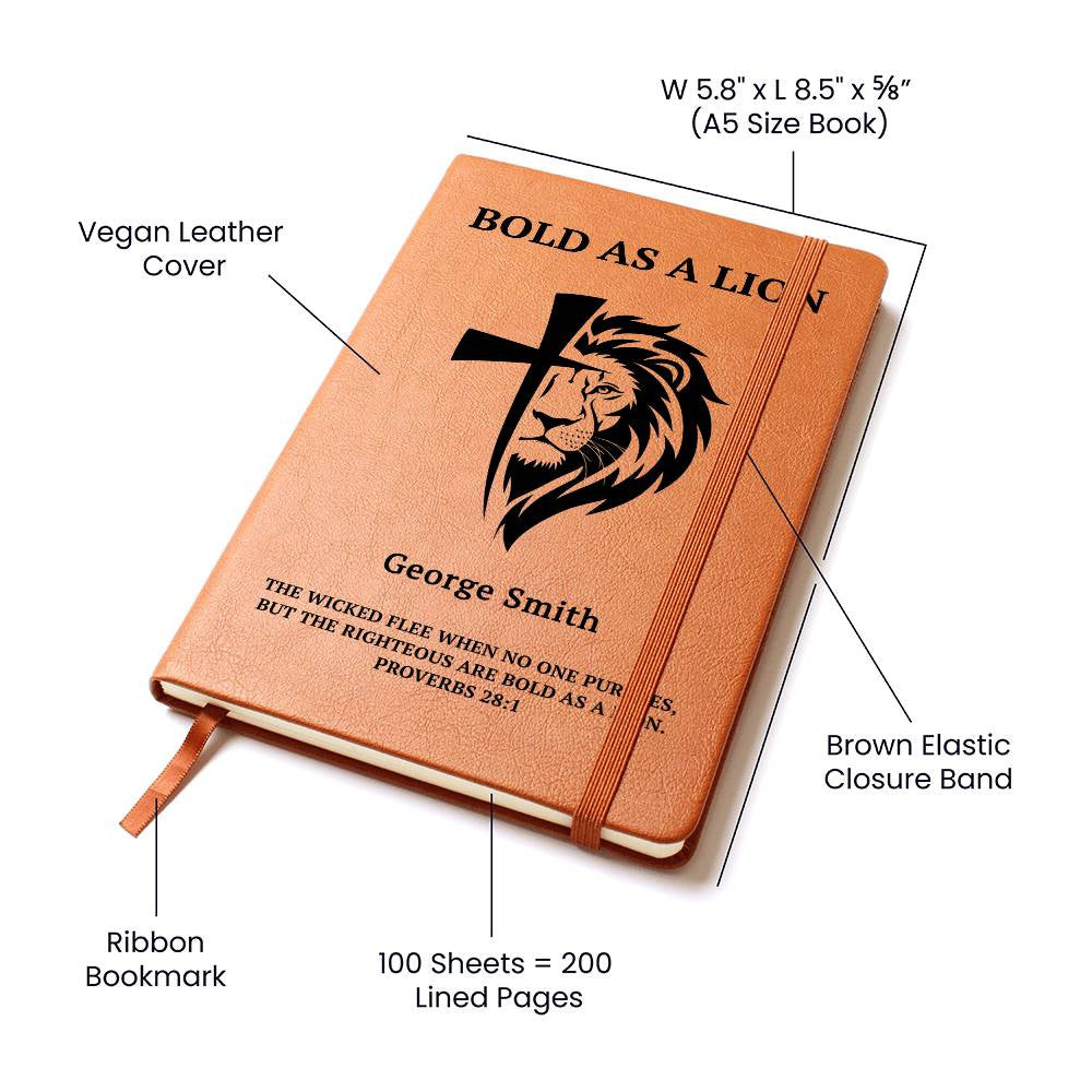 Lion and cross prayer journal with custom engraving for men