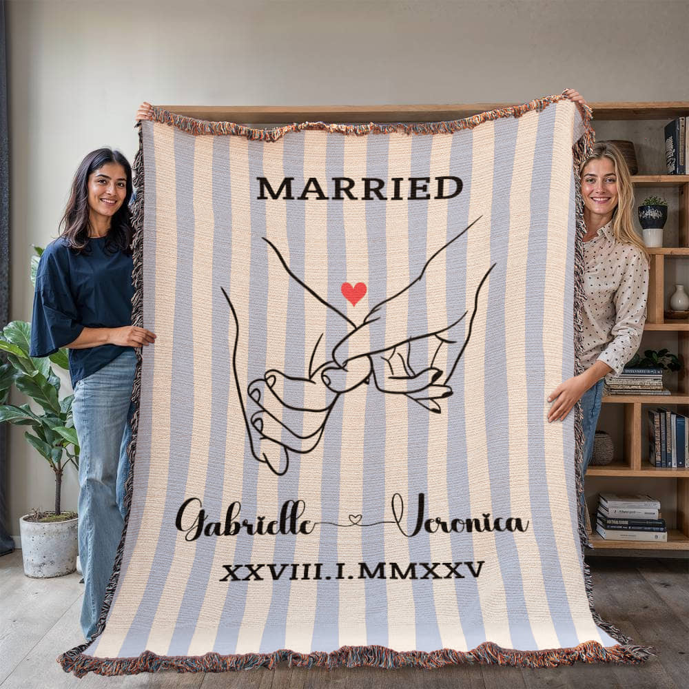 Custom Couples Woven Blanket, Personalized Name Striped Throw, Anniversary Gift, Engagement or Wedding Gift, Unique Holiday Gift For Him Her