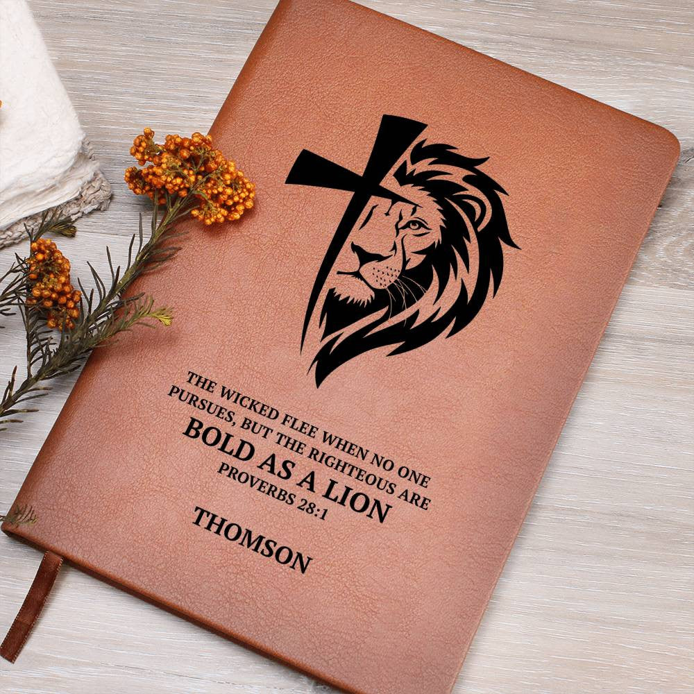 Personalized Leather Journal with Lion Cross Custom Name & Bible Verse Prayer Journal For Men Husband Boyfriend Son Grandson Retirement Gift