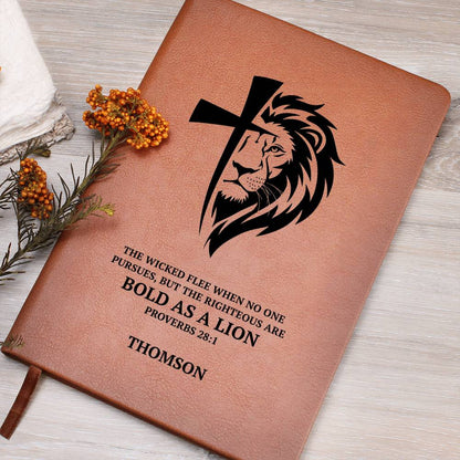 Personalized Leather Journal with Lion Cross Custom Name & Bible Verse Prayer Journal For Men Husband Boyfriend Son Grandson Retirement Gift