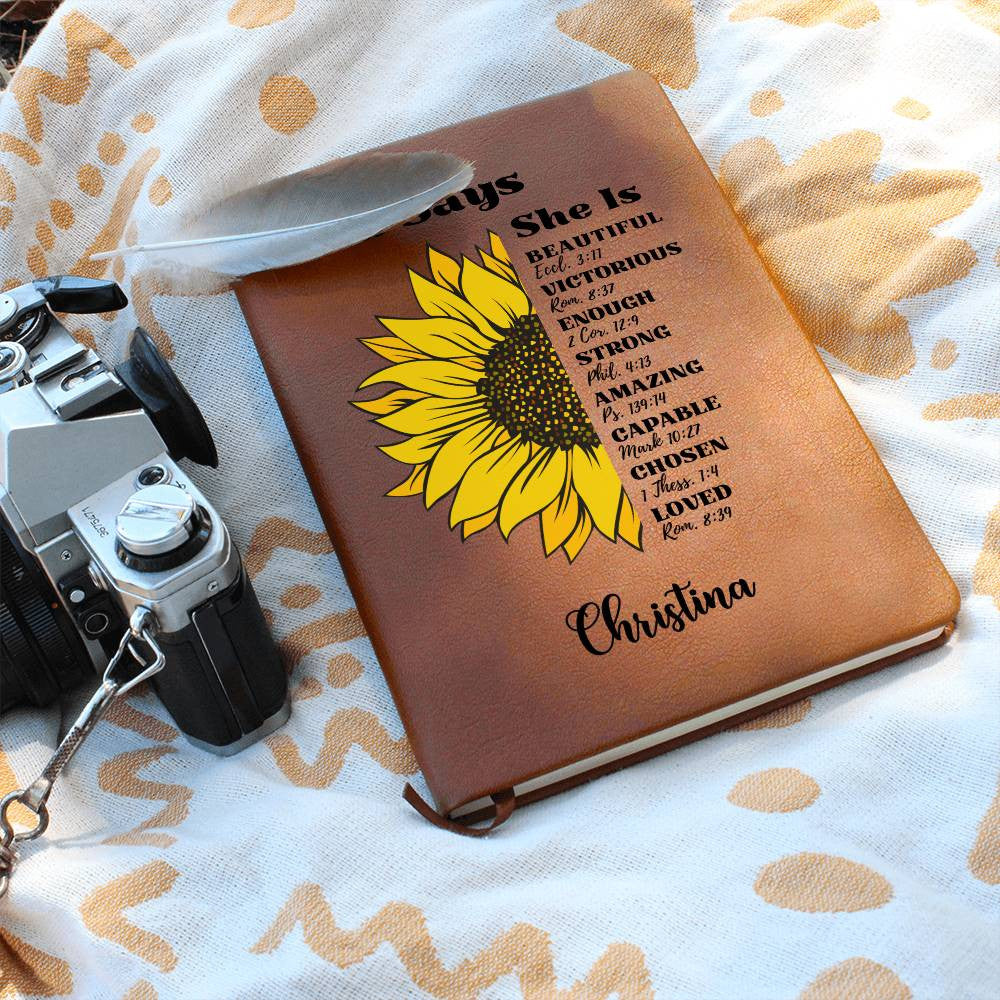 Personalized Prayer Journal for Women God Says She Is Positive Affirmations Leather Notebook Graduation Birthday Anniversary Christian Gifts