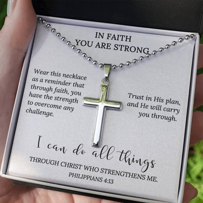 Personalized Cross Necklace Men Women Boys Girls Mom Dad, Custom Engraving Back, Christian Baptism Catholic Gifts With Message Card Gift Box