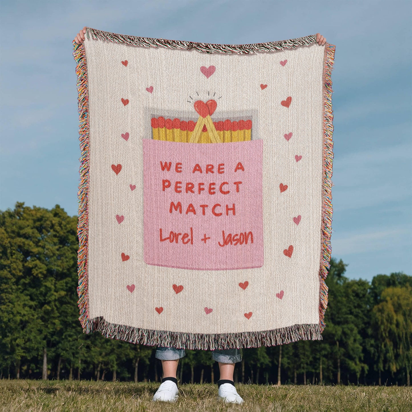 Personalized couple woven blanket with names for a perfect match wedding gift