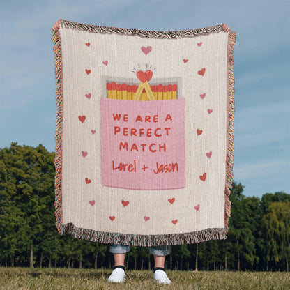 Personalized couple woven blanket with names for a perfect match wedding gift