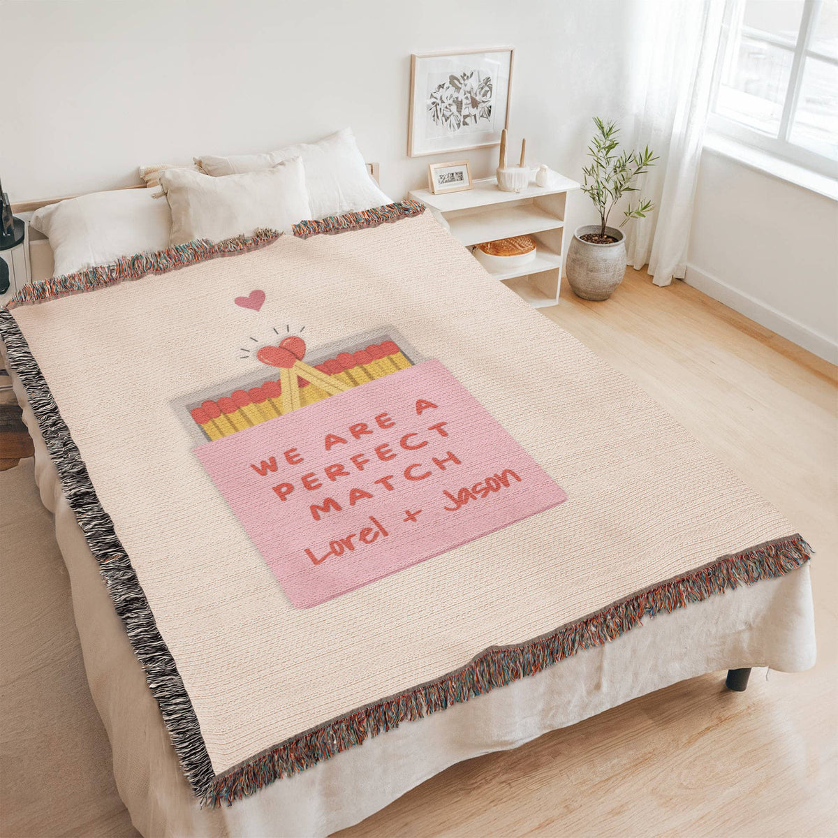 Custom name cotton throw blanket as a wedding gift for couples