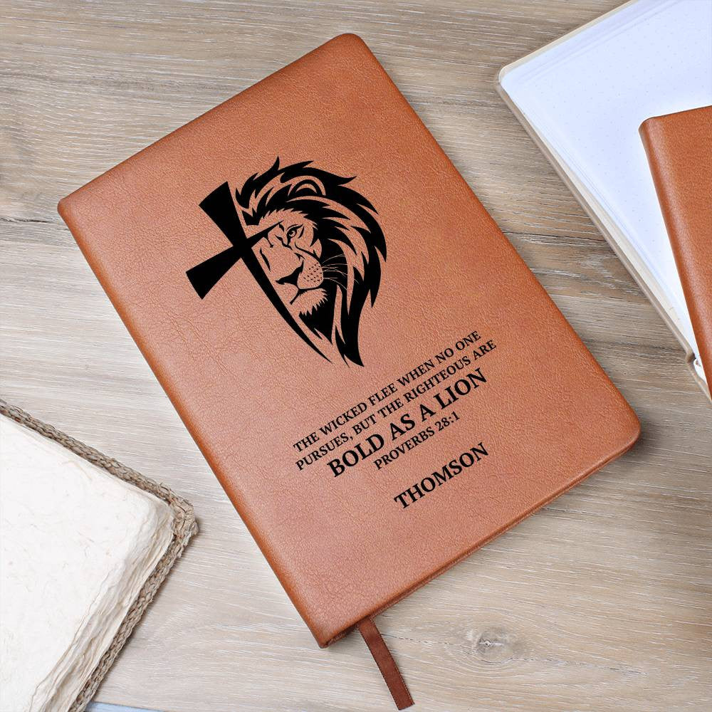 Personalized Leather Journal with Lion Cross Custom Name & Bible Verse Prayer Journal For Men Husband Boyfriend Son Grandson Retirement Gift