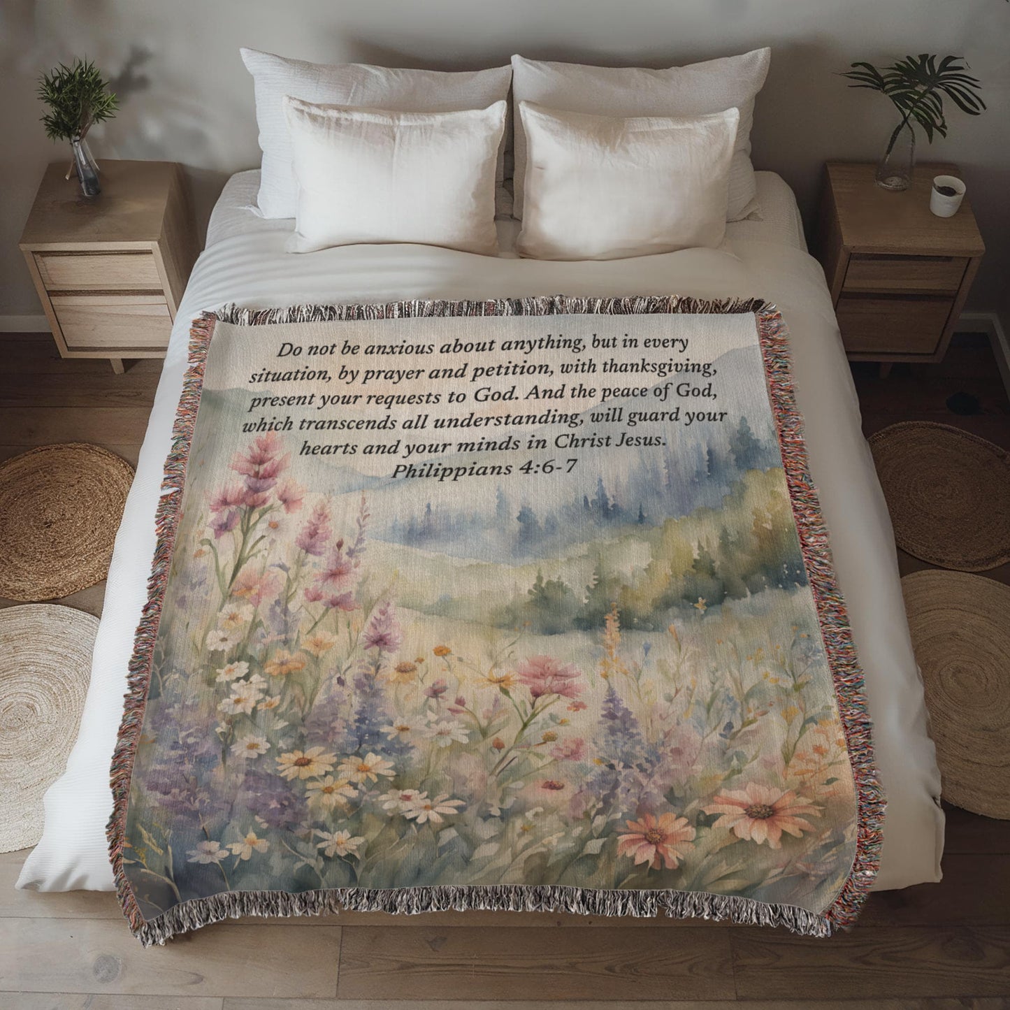 Personalized Woven Blanket with Bible Verse Wildflower Art Throw Bible Art Print Floral Scripture Christian Gift For Him Her