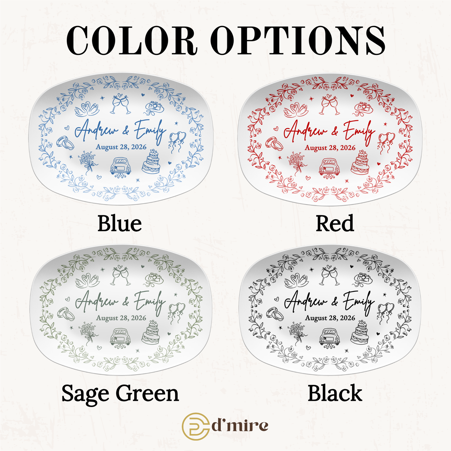 Personalized Wedding Plate & Platter | Custom Couple Names & Date Gift