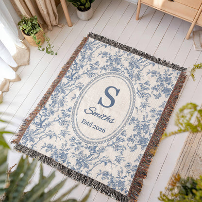 Personalized blue toile wedding gift for a couple or newlyweds