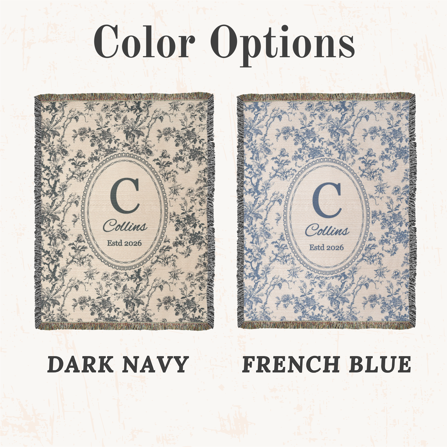 Personalized Blue Toile Woven Blanket | Monogram Family Name Throw