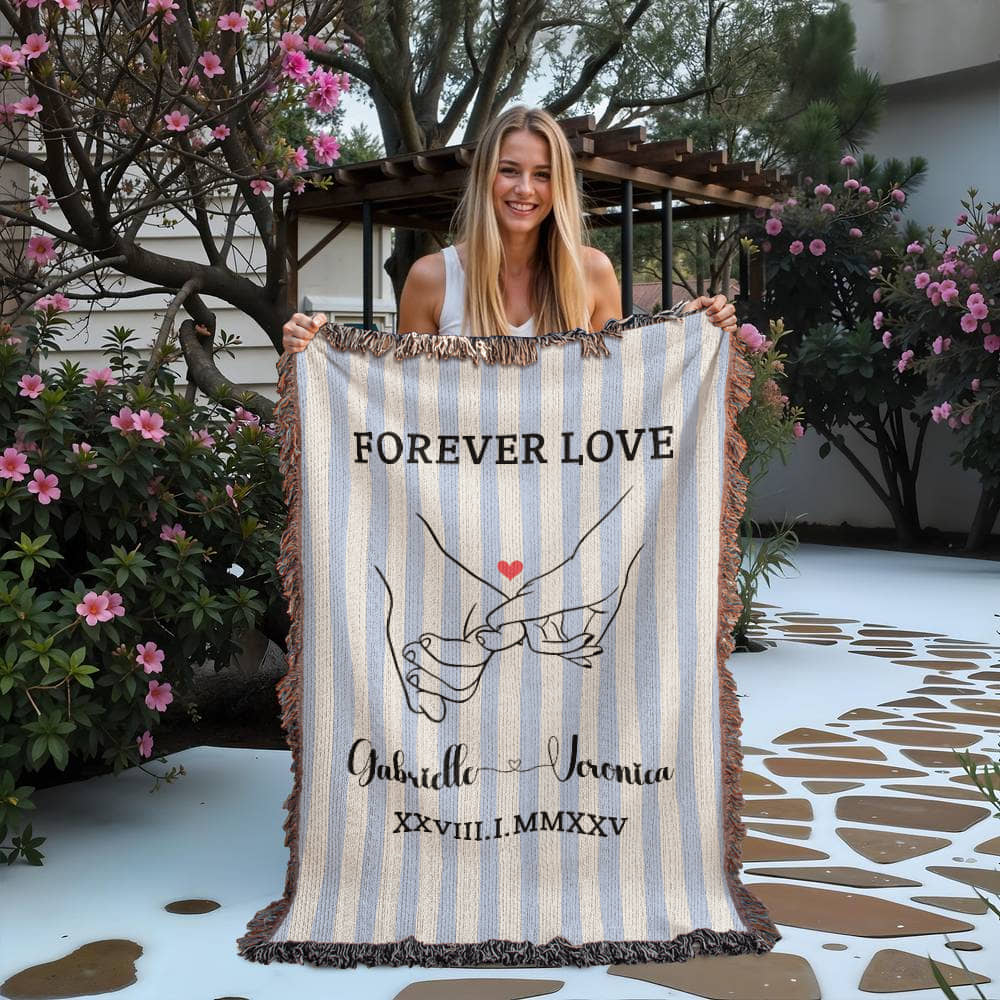 Custom Couples Woven Blanket, Personalized Name Striped Throw, Anniversary Gift, Engagement or Wedding Gift, Unique Holiday Gift For Him Her