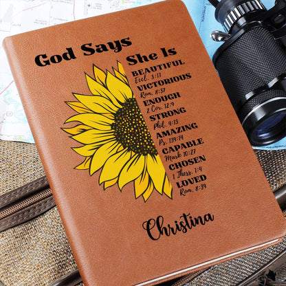 Personalized Prayer Journal for Women God Says She Is Positive Affirmations Leather Notebook Graduation Birthday Anniversary Christian Gifts