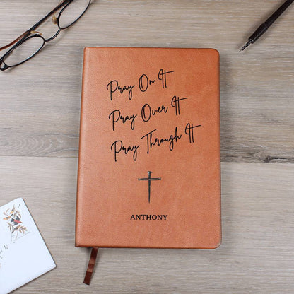 Personalized Prayer Journal with Cross, Custom Name Leather Notebook, Catholic Christian Gift For Men Son Grandson Boyfriend Husband Brother