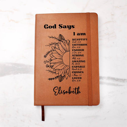 Personalized Prayer Journal Christian Gift for Women God Says I am Positive Affirmations Leather Notebook Graduation Christmas Birthday Gift