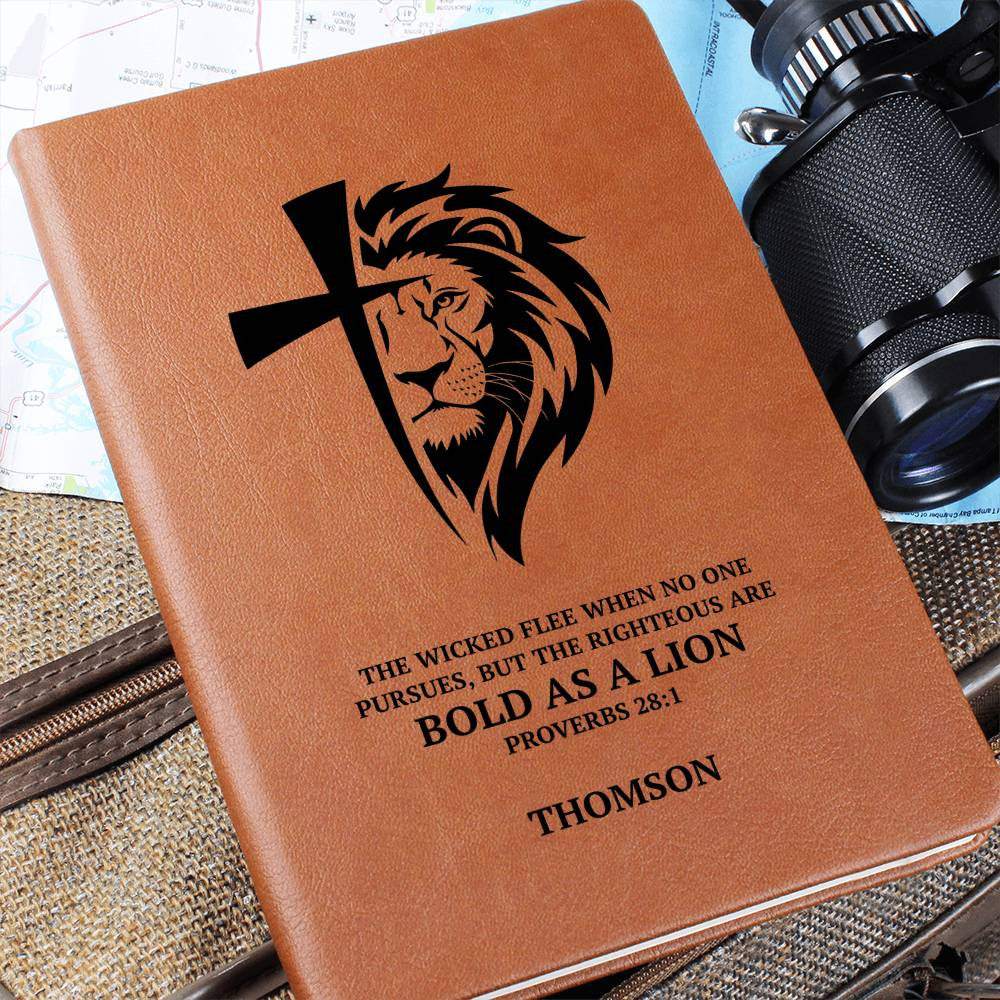 Personalized Leather Journal with Lion Cross Custom Name & Bible Verse Prayer Journal For Men Husband Boyfriend Son Grandson Retirement Gift