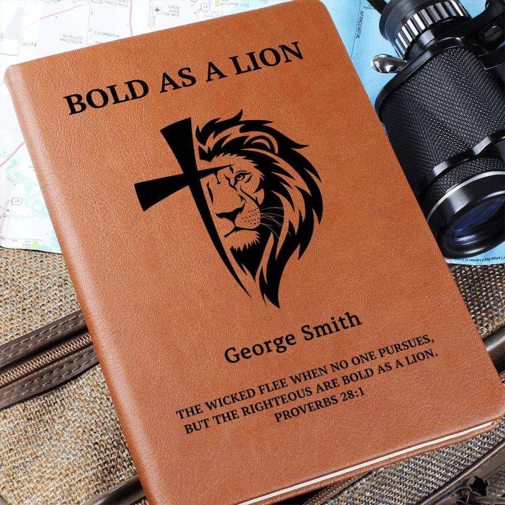 Personalized Christian leather journal with lion cross design and custom name