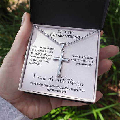 Personalized Cross Necklace Men Women Boys Girls Mom Dad, Custom Engraving Back, Christian Baptism Catholic Gifts With Message Card Gift Box