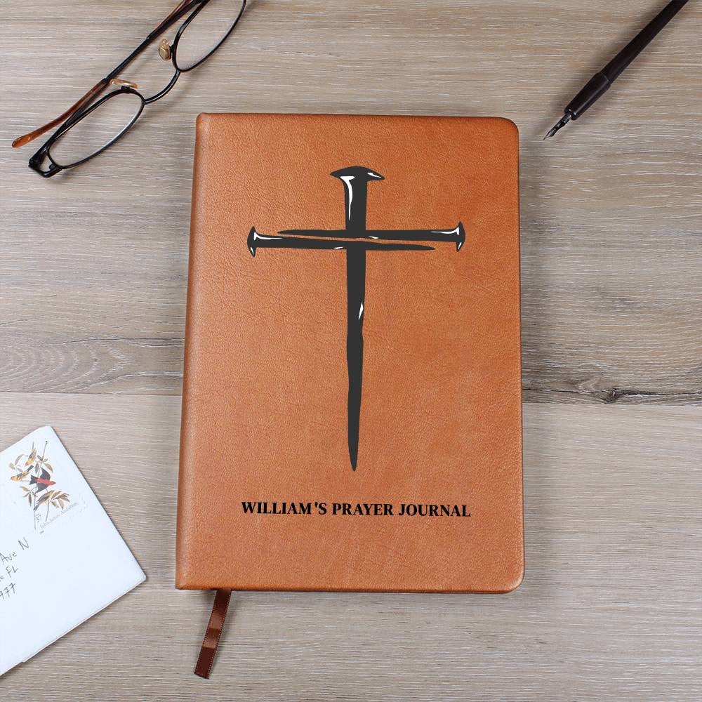 Personalized Prayer Journal with Cross, Custom Name Leather Notebook, Christian Gifts For Men, Son Grandson Boyfriend Husband Gift for Him