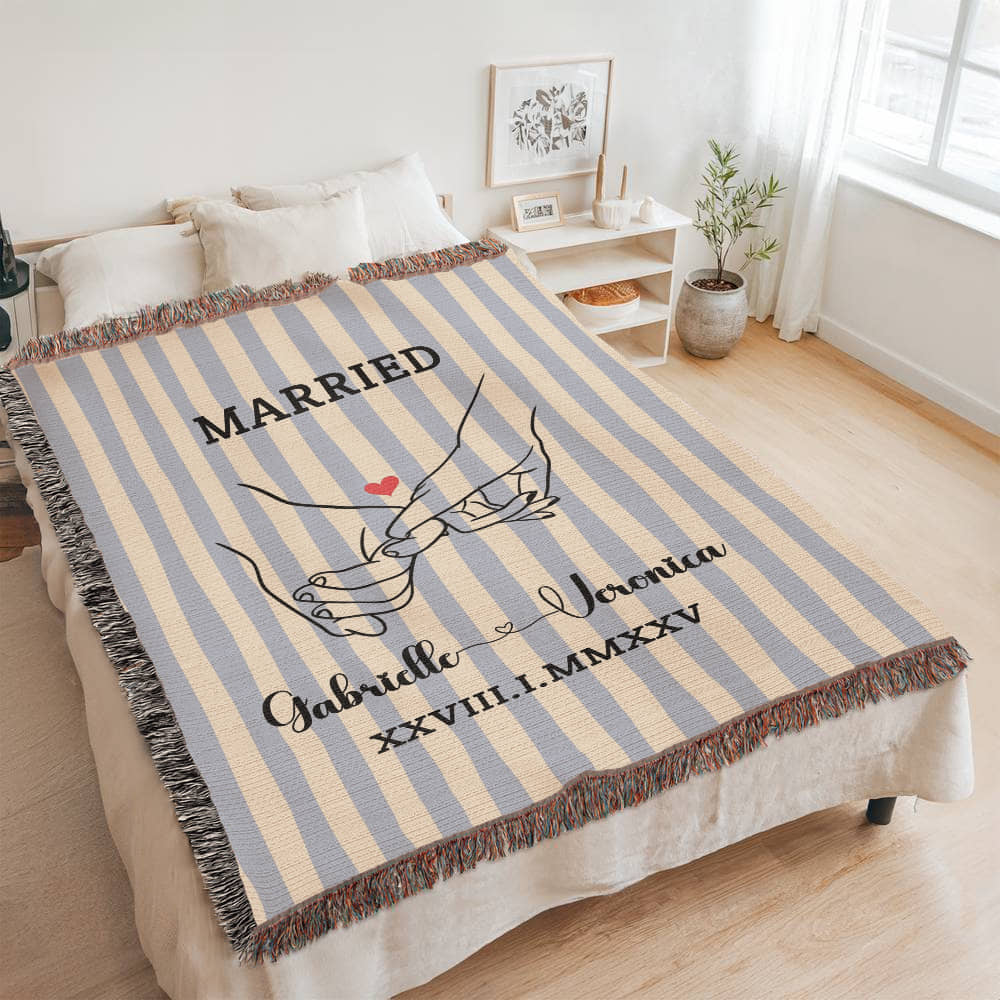 Custom Couples Woven Blanket, Personalized Name Striped Throw, Anniversary Gift, Engagement or Wedding Gift, Unique Holiday Gift For Him Her