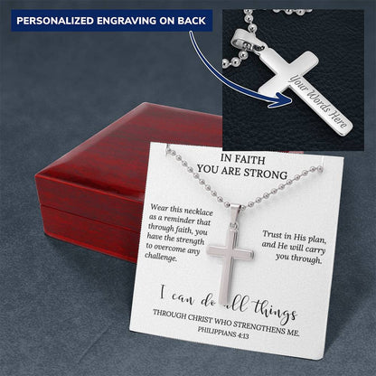 Personalized Cross Necklace Men Women Boys Girls Mom Dad, Custom Engraving Back, Christian Baptism Catholic Gifts With Message Card Gift Box