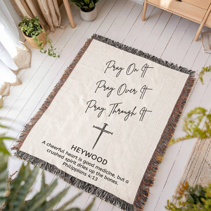 Personalized Woven Blanket with Cross Custom Name and Bible Verse Throw Blanket Christian Gift For Him Her Husband Boyfriend Son Grandson