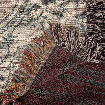 Custom family woven blanket displayed as classic living room décor
