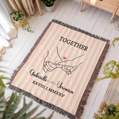 Custom Couples Woven Blanket, Personalized Name Striped Throw, Anniversary Gift, Engagement or Wedding Gift, Unique Holiday Gift For Him Her