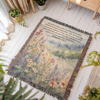 Christian scripture woven blanket personalized with Bible verse