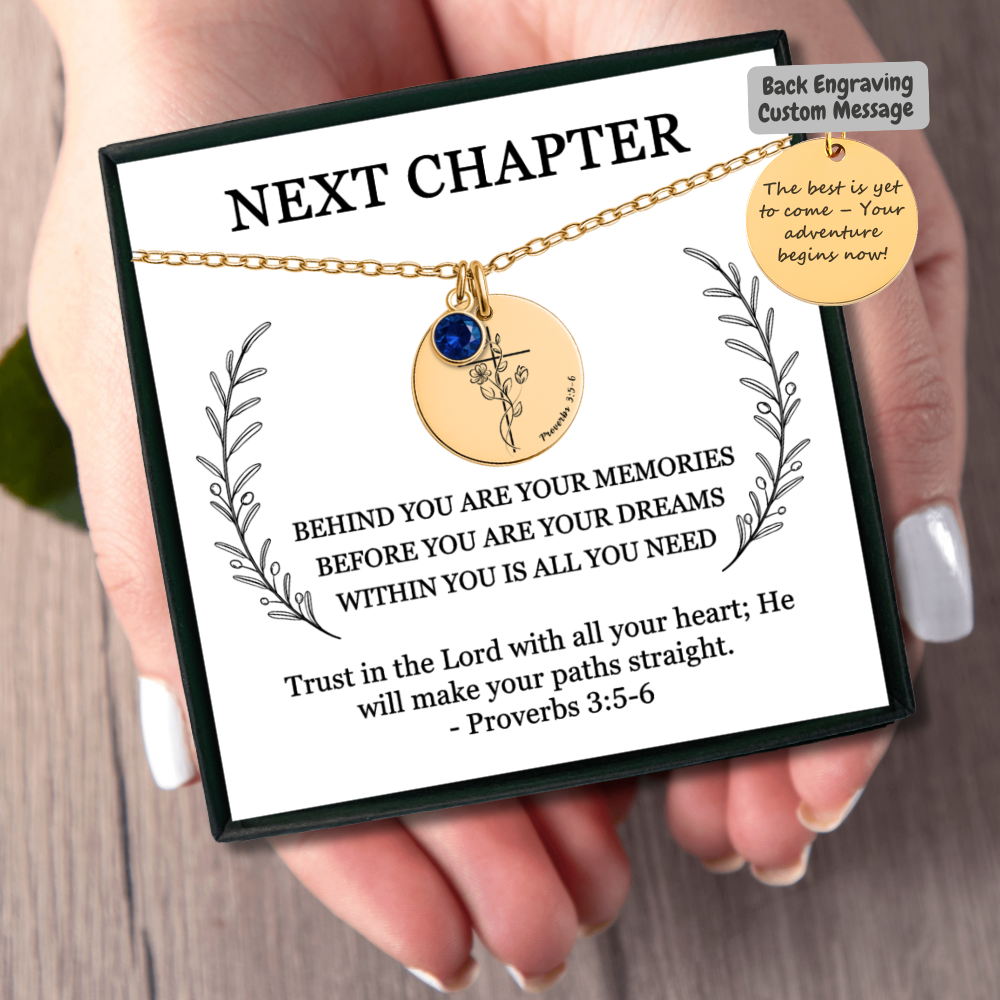 Christian birthstone necklace graduation gift for her with personalized engraving