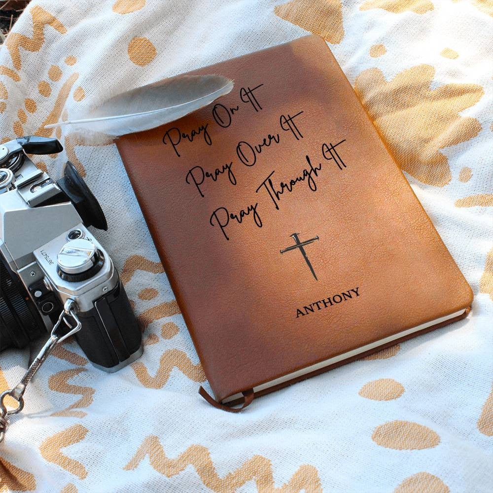 Personalized Prayer Journal with Cross, Custom Name Leather Notebook, Catholic Christian Gift For Men Son Grandson Boyfriend Husband Brother