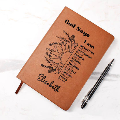 Personalized Prayer Journal Christian Gift for Women God Says I am Positive Affirmations Leather Notebook Graduation Christmas Birthday Gift