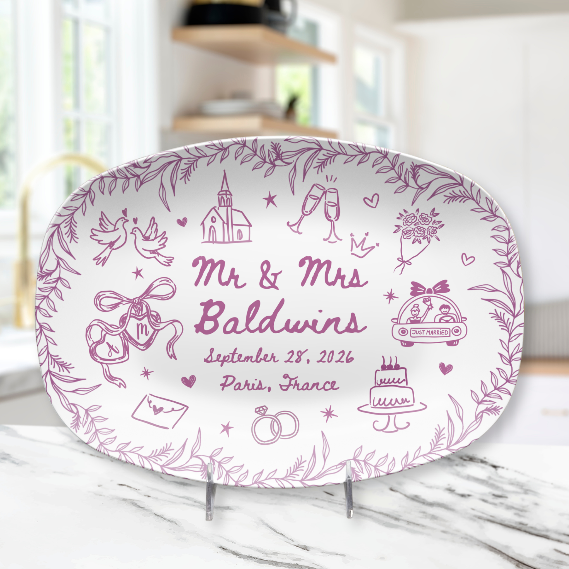 Personalized wedding platter with couple names initials wedding date and location