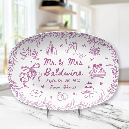 Personalized wedding platter with couple names initials wedding date and location