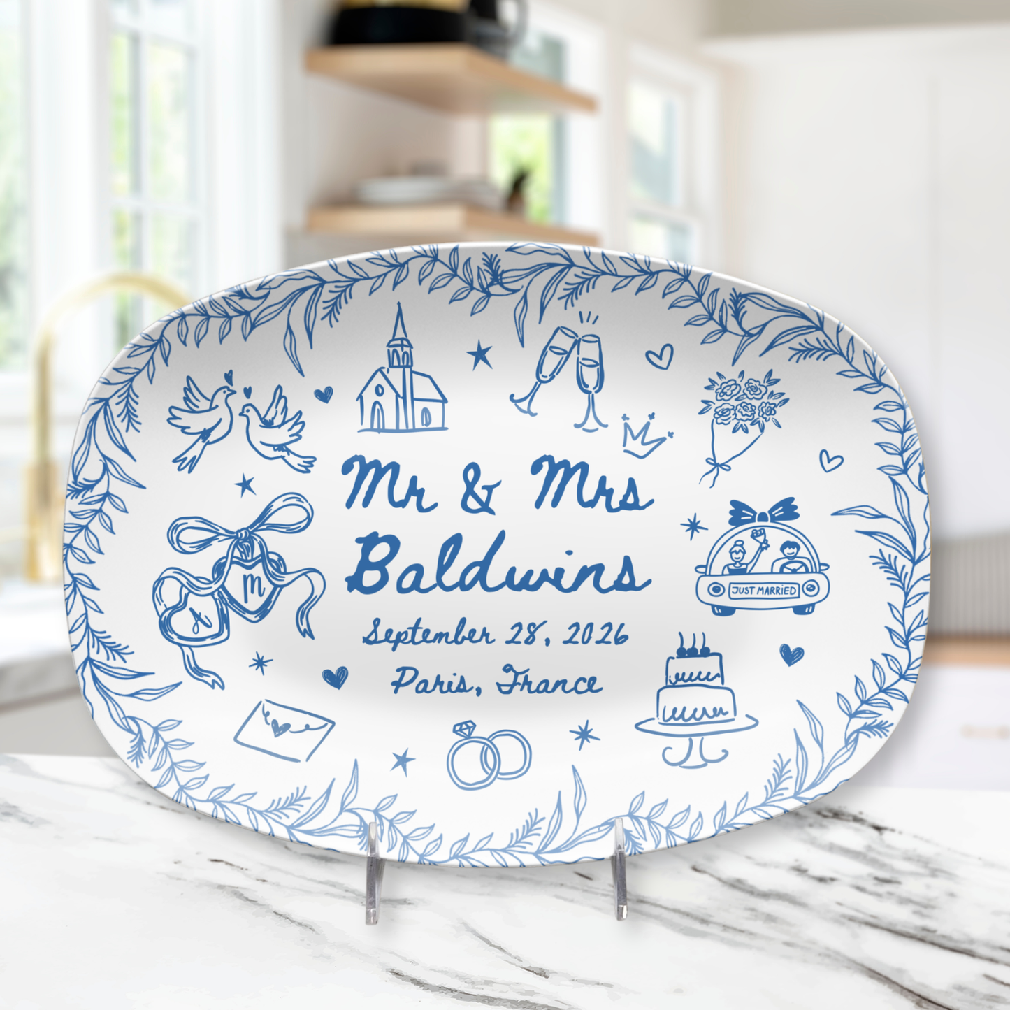 Personalized wedding platter with couple names initials wedding date and location