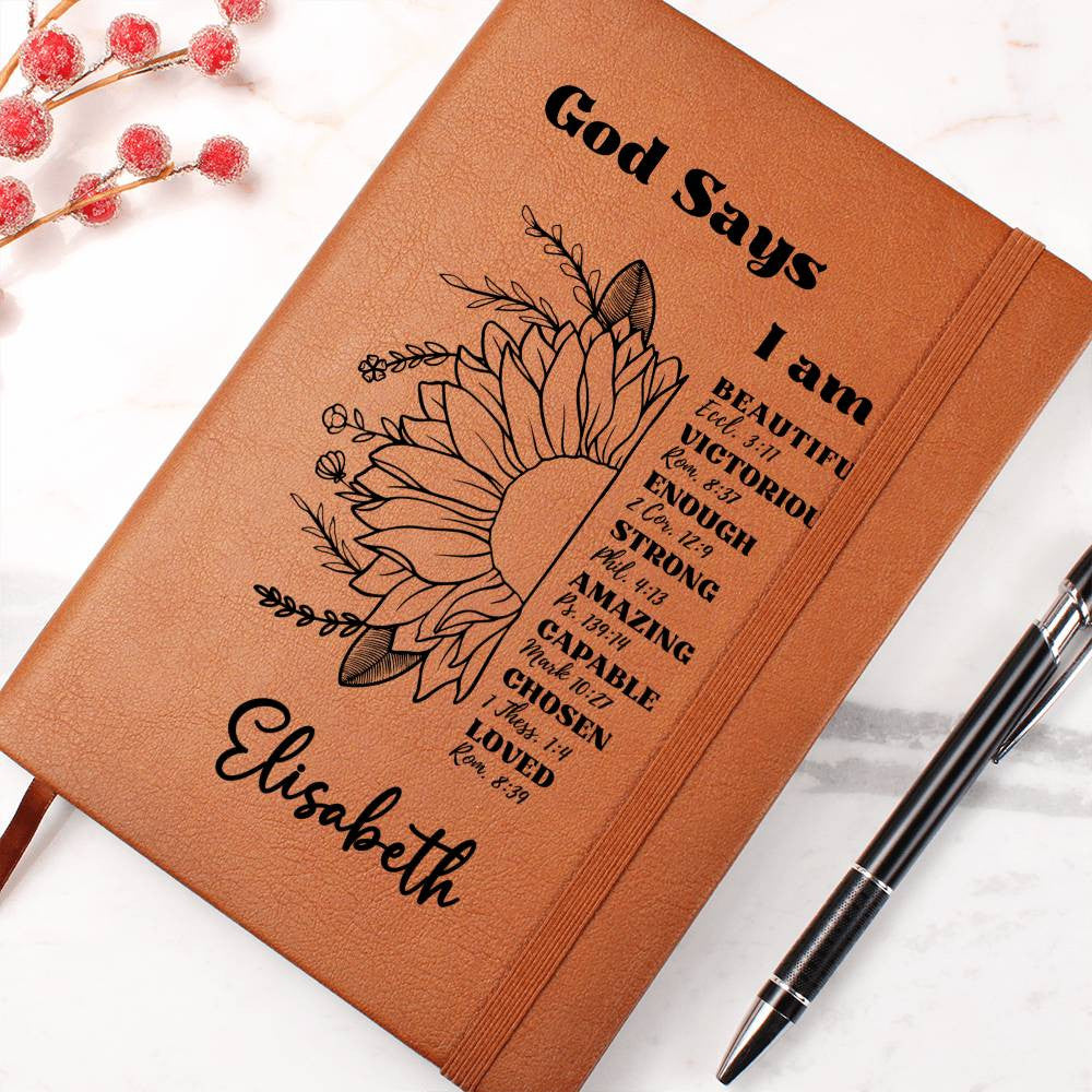 Personalized Prayer Journal Christian Gift for Women God Says I am Positive Affirmations Leather Notebook Graduation Christmas Birthday Gift