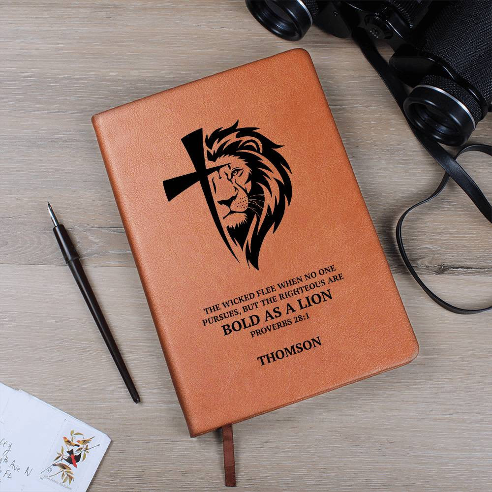 Personalized Leather Journal with Lion Cross Custom Name & Bible Verse Prayer Journal For Men Husband Boyfriend Son Grandson Retirement Gift