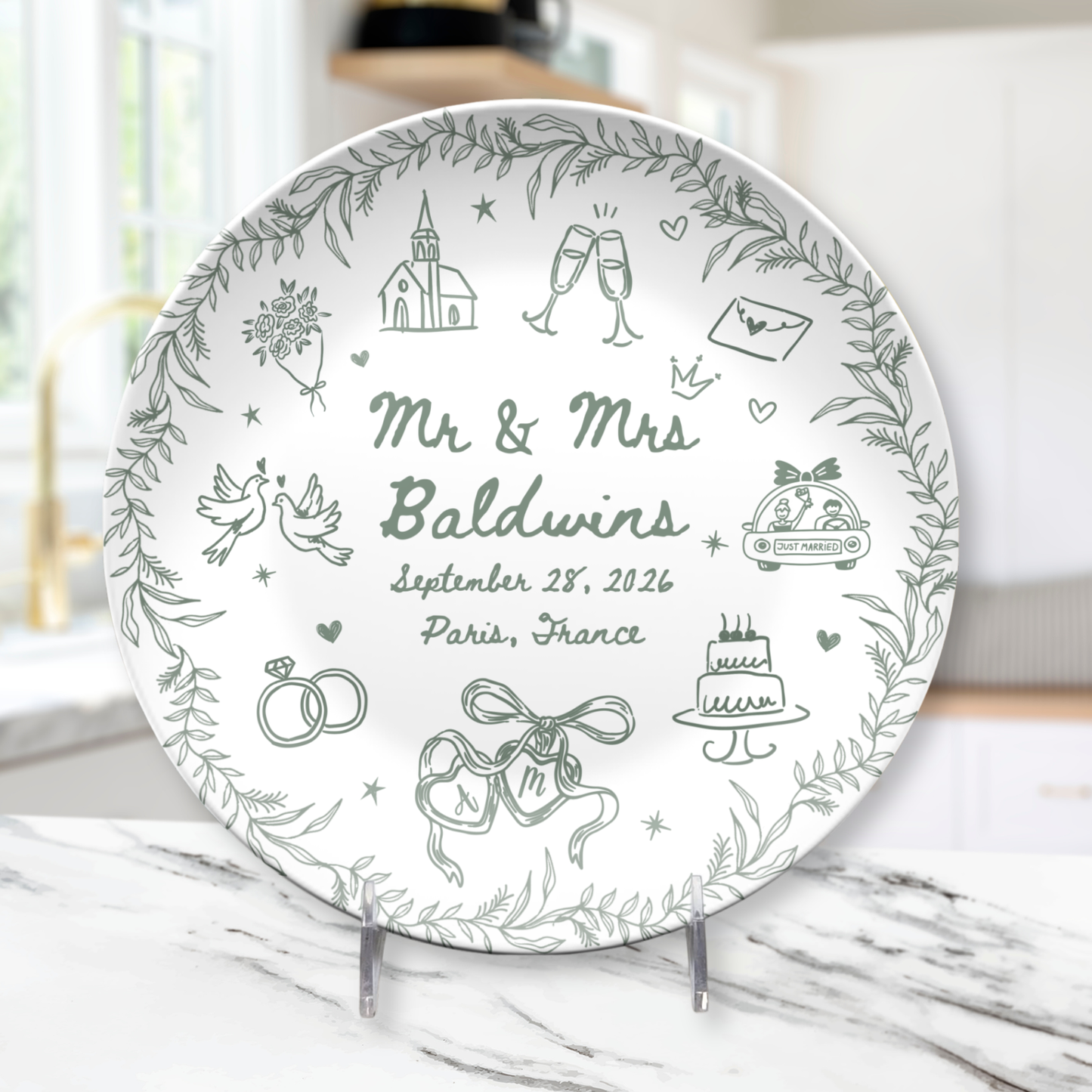 Custom wedding plate engagement bridal shower and anniversary gift for couple