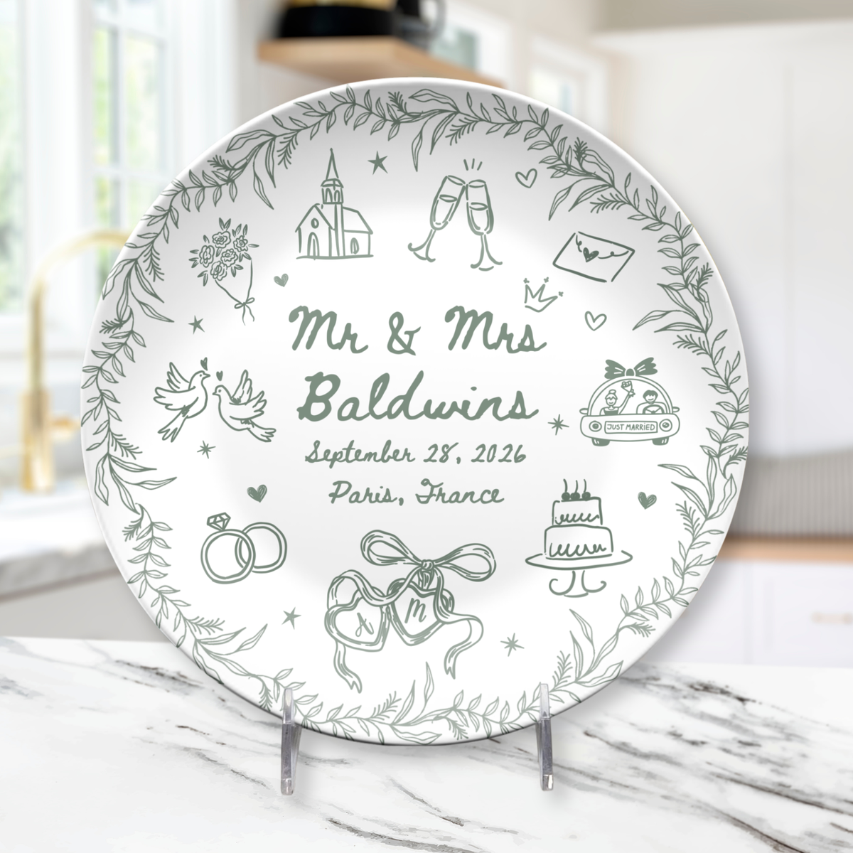 Custom wedding plate engagement bridal shower and anniversary gift for couple