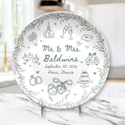 Custom wedding plate engagement bridal shower and anniversary gift for couple