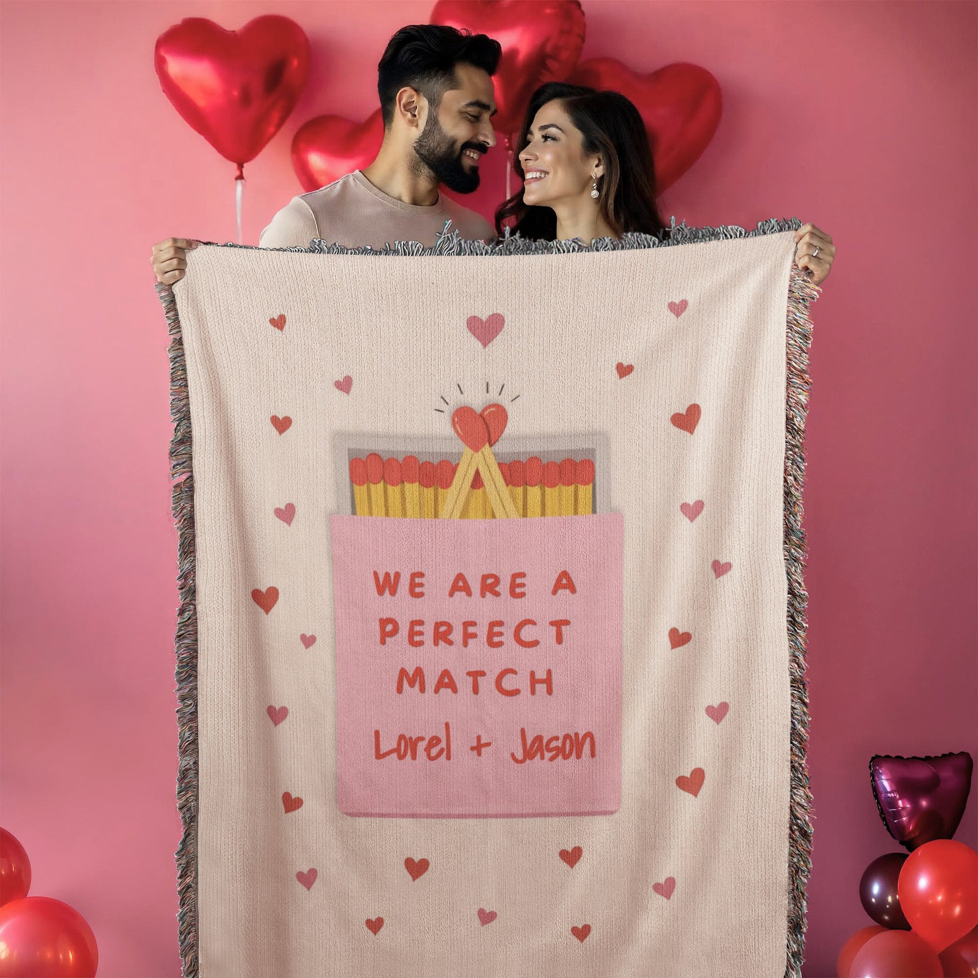 Personalized couple woven blanket with names for a perfect match wedding gift