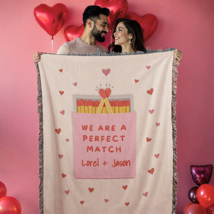 Personalized couple woven blanket with names for a perfect match wedding gift