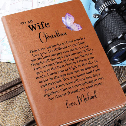 To My Wife Personalized Journal, Gift for Wife from Husband, Custom Name Leather Journal, Anniversary Gift, Birthday Gift, Valentine Gift