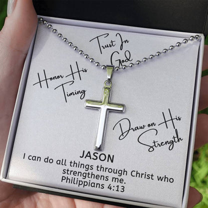 Personalized Cross Necklace For Men Women Boys Girls Mom Dad, Custom Bible Verse Engraving Back, Baptism Gifts With Message Card Gift Box