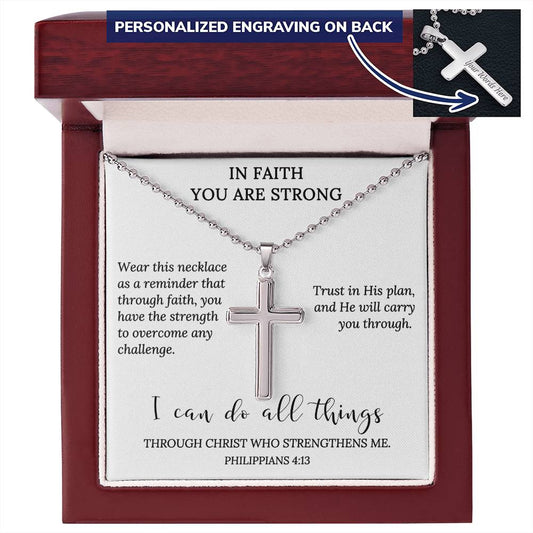 Personalized Cross Necklace Men Women Boys Girls Mom Dad, Custom Engraving Back, Christian Baptism Catholic Gifts With Message Card Gift Box