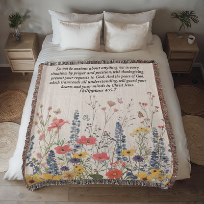 Personalized Woven Blanket with Bible Verse Wildflower Art Throw Bible Art Print Floral Scripture Christian Gift For Him Her Valentine Gift