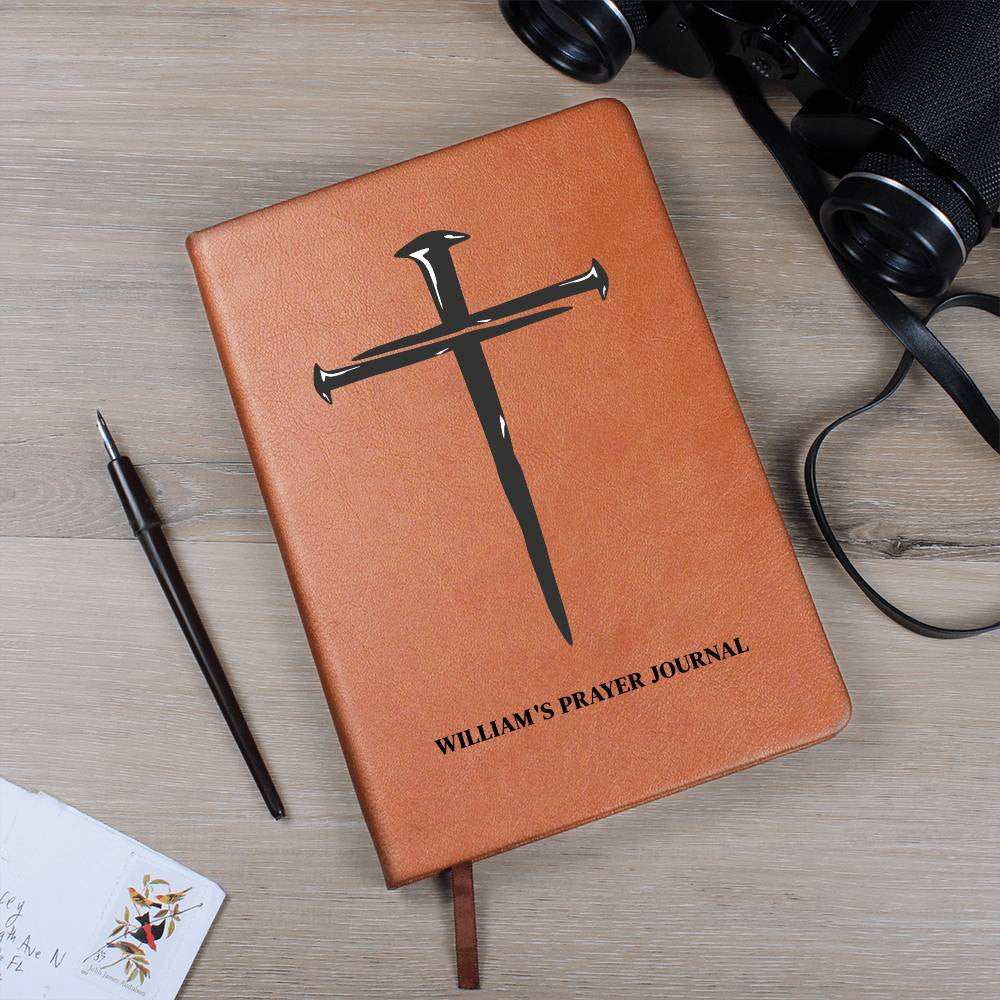 Personalized Prayer Journal with Cross, Custom Name Leather Notebook, Christian Gifts For Men, Son Grandson Boyfriend Husband Gift for Him